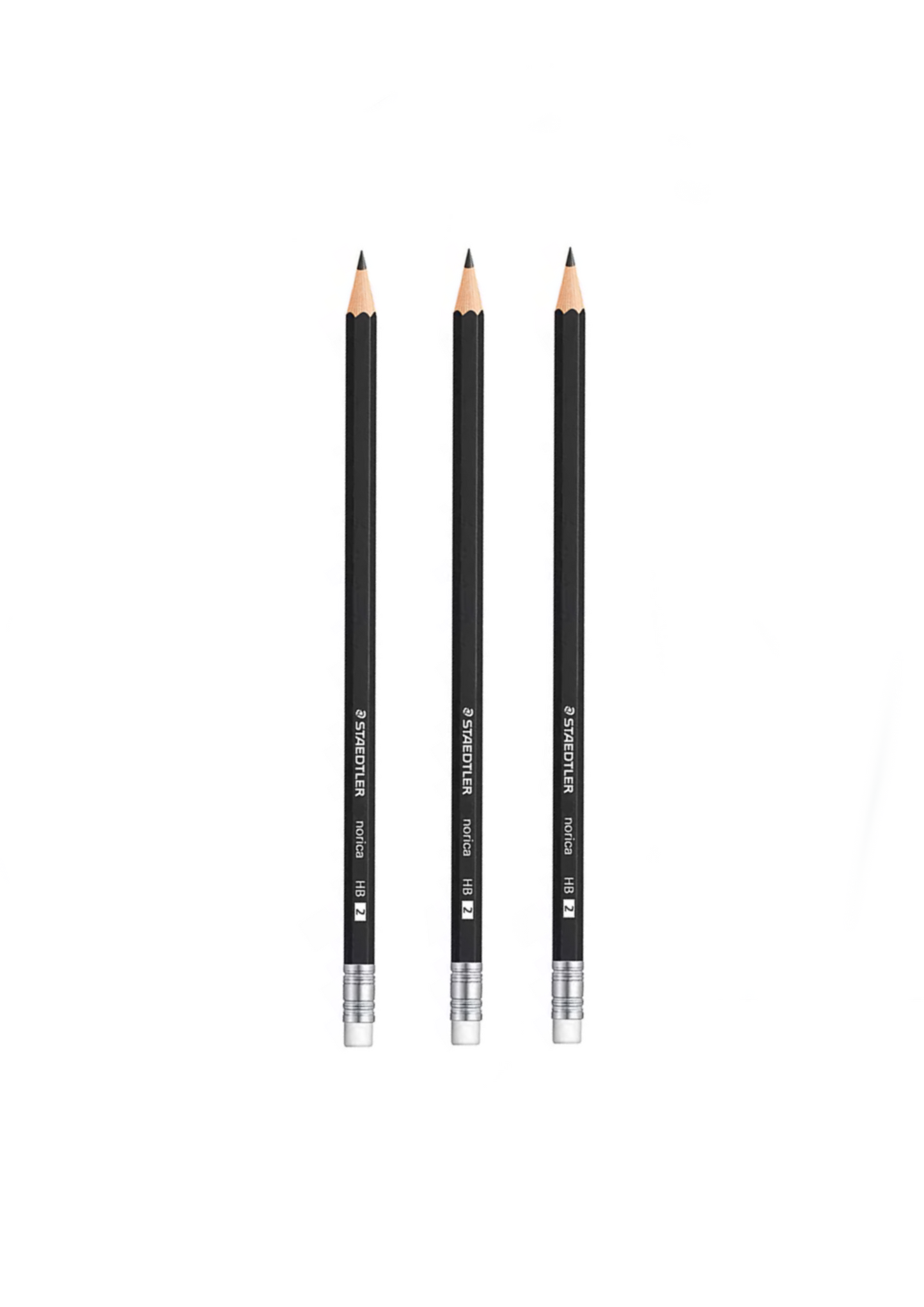 3 x Staedler graphite HB2 pencils with eraser tops