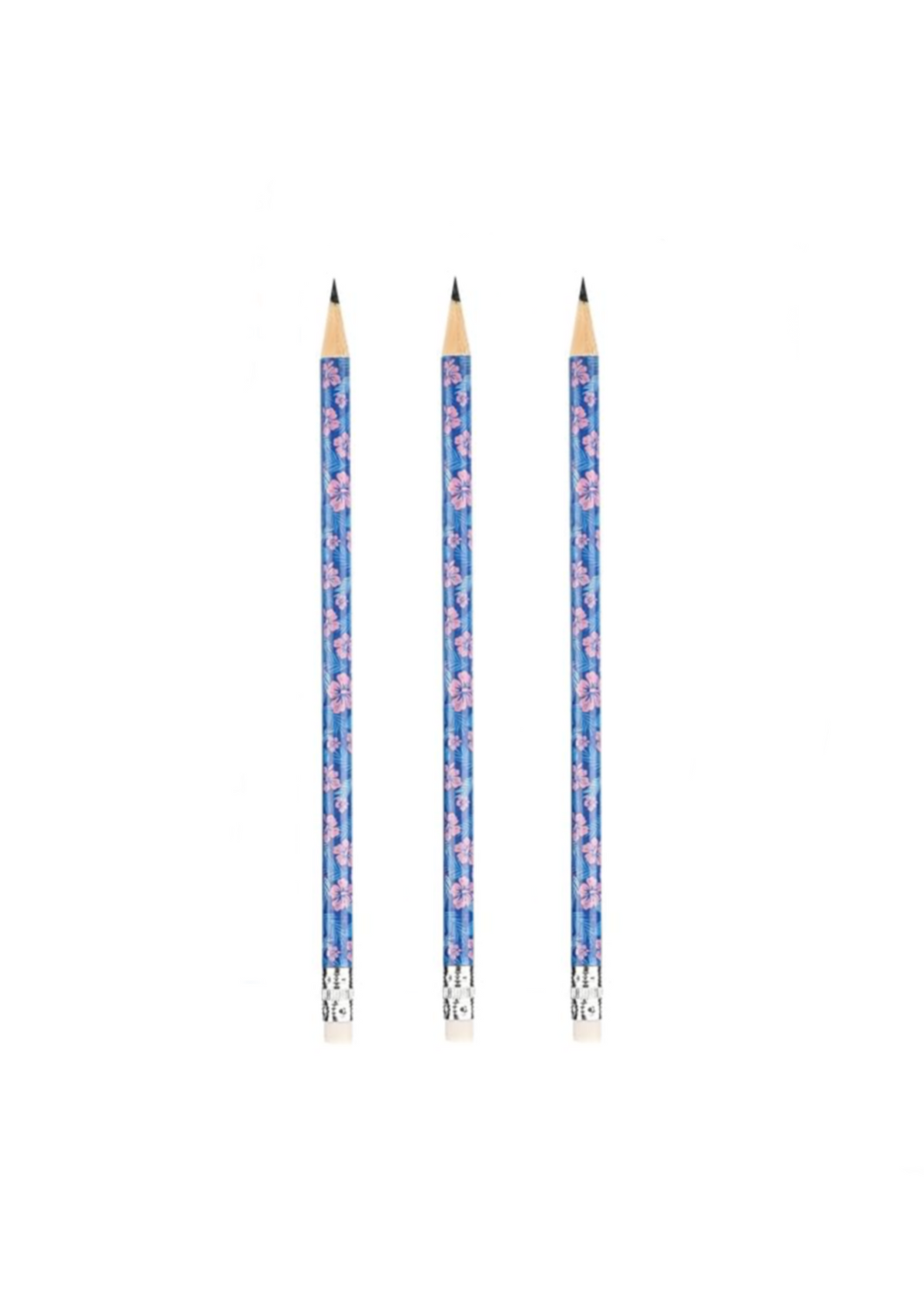 3 x blue and pink flower pencils